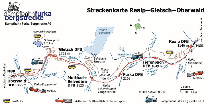 Dampfbahn Furka-Bergstrecke Streckenkarte