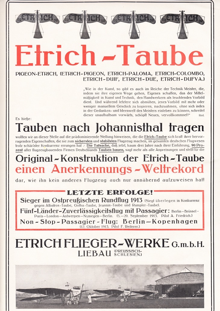 Anzeige Etrich Flieger Werke 1913