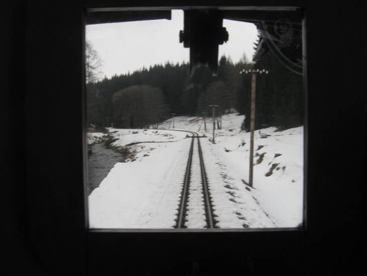 Blick des Heizers auf die Strecke