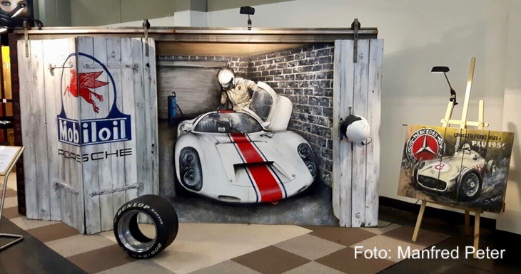 Gemälde Rennwagen in Garage