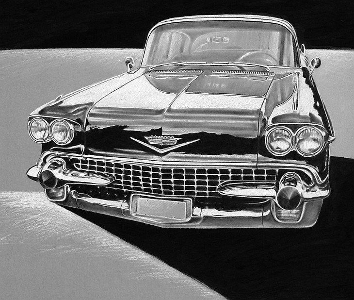 "Cadillac" 70 x 50 cm, Kohle und Kreide auf getöntem Papier